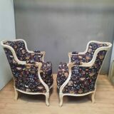 Pair of large Louis XV style bergere chairs