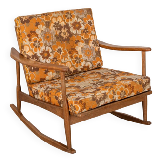 Chaise à bascule vintage des années 60 en bois et tissu, design italien