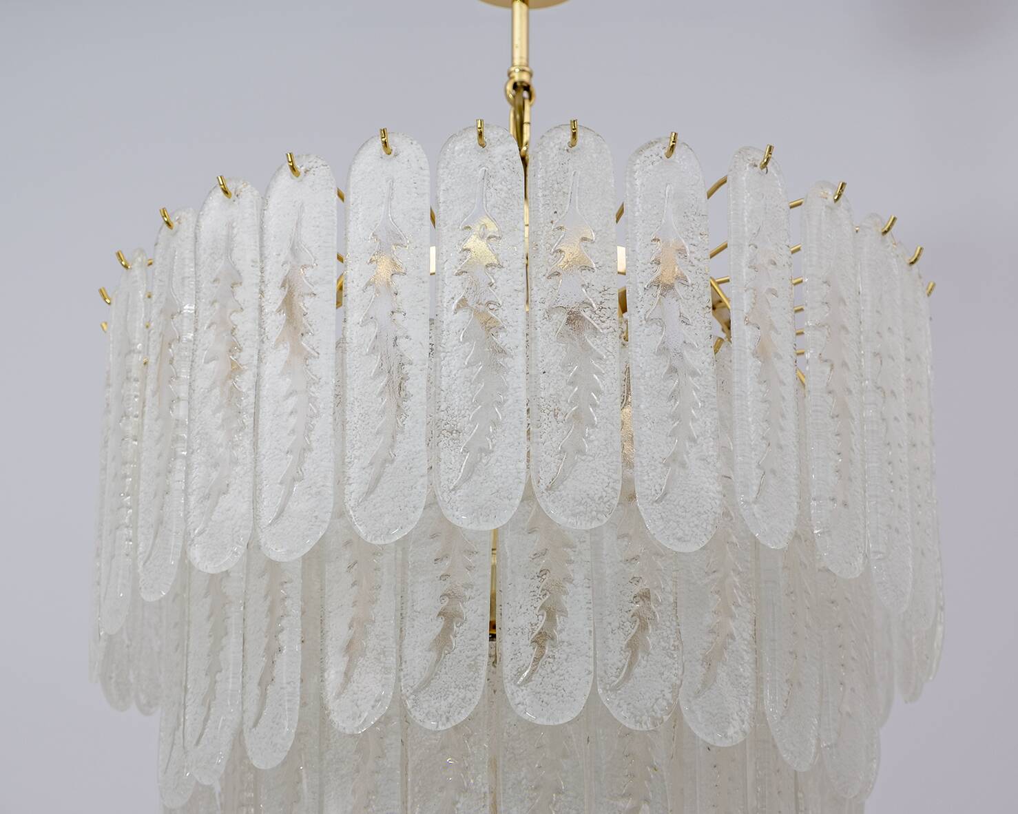 Venini Style 6 Floors Chandelier Murano Glass Graniglia and Brass, 1970s