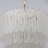 Lustre à six étages de style Venini, en verre de Murano Graniglia et laiton, années 1970