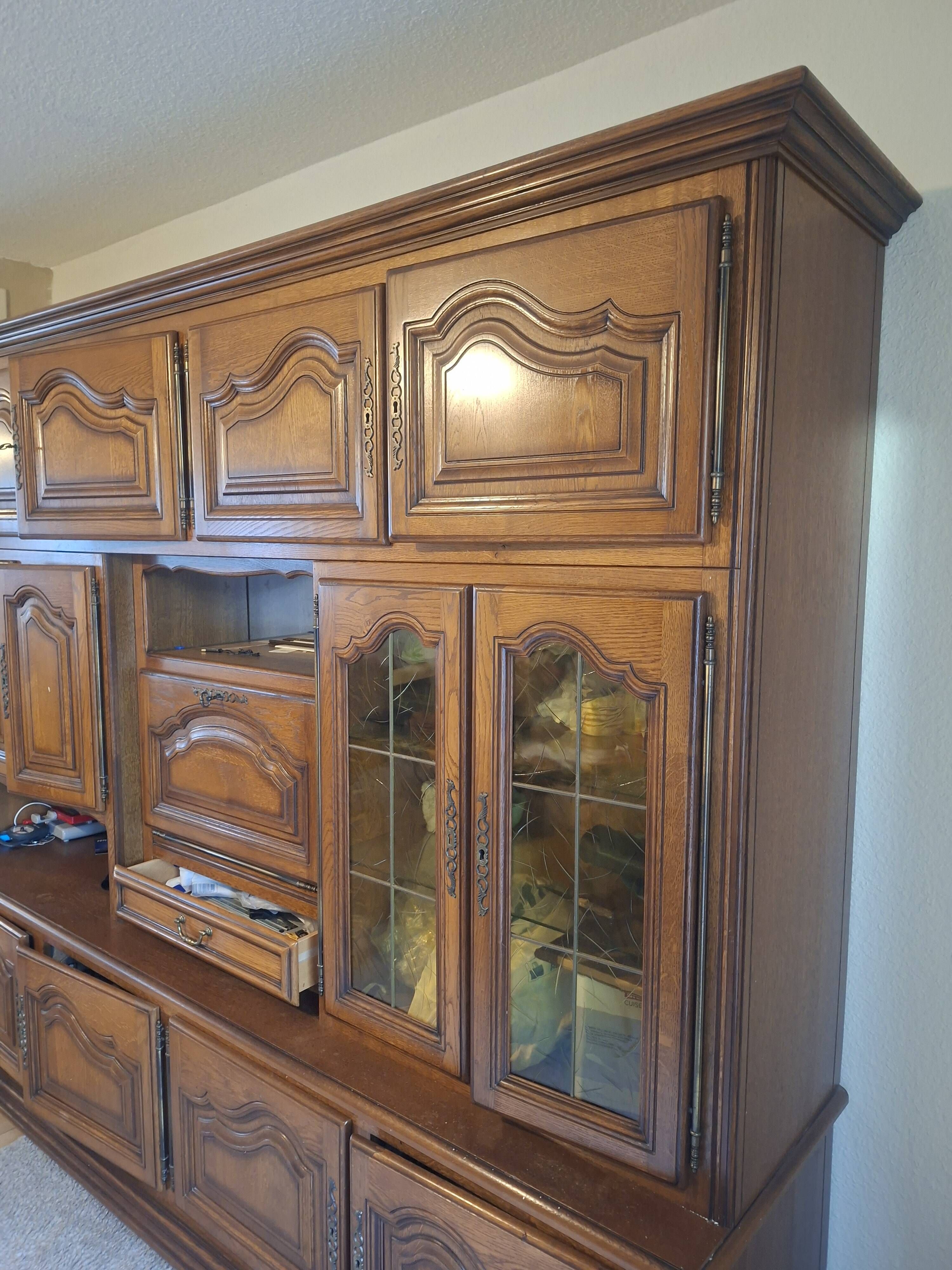 Large wooden sideboard, 4 glass doors and storage – 2 sections