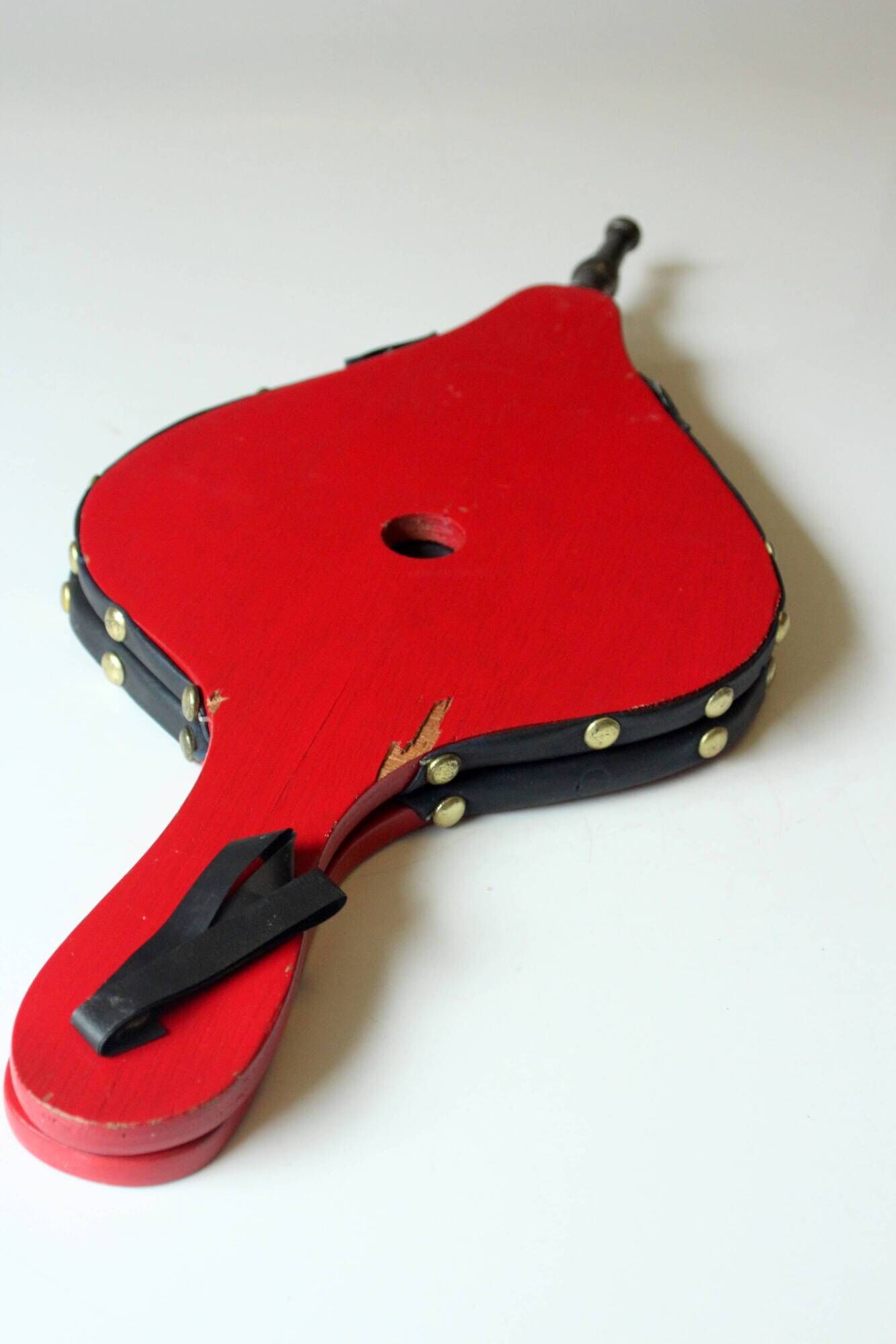 Fireplace bellows, made of wood, leather and brass, vintage from the 1970s