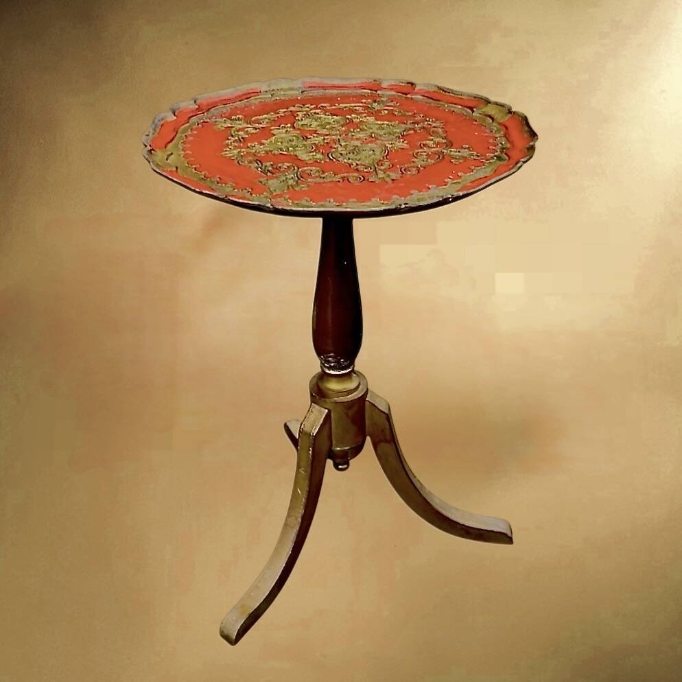 Small Florentine side table with painted top – Italy, mid-century
