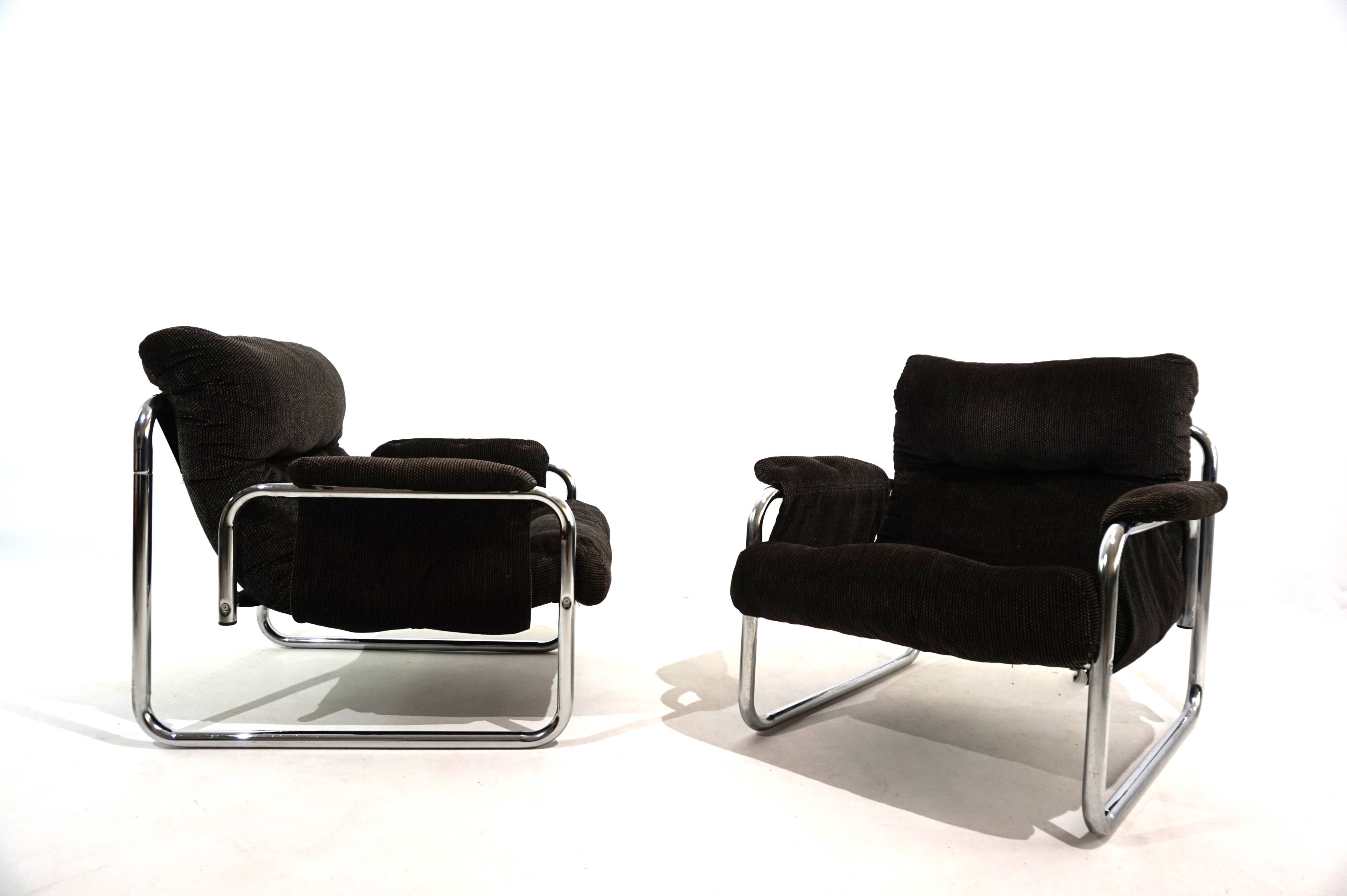 Lot de 2 fauteuils lounge cantilever chromés Herlag par Johan Bertil Häggström