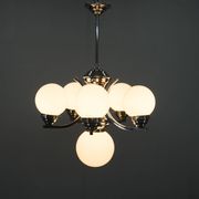 Big Art Deco 6-flamming Chrome and Glass Chandelier, 1930s