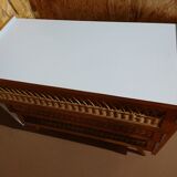 Vintage 70s wood and rattan commode