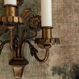 Pair of gold metal flower wall lights