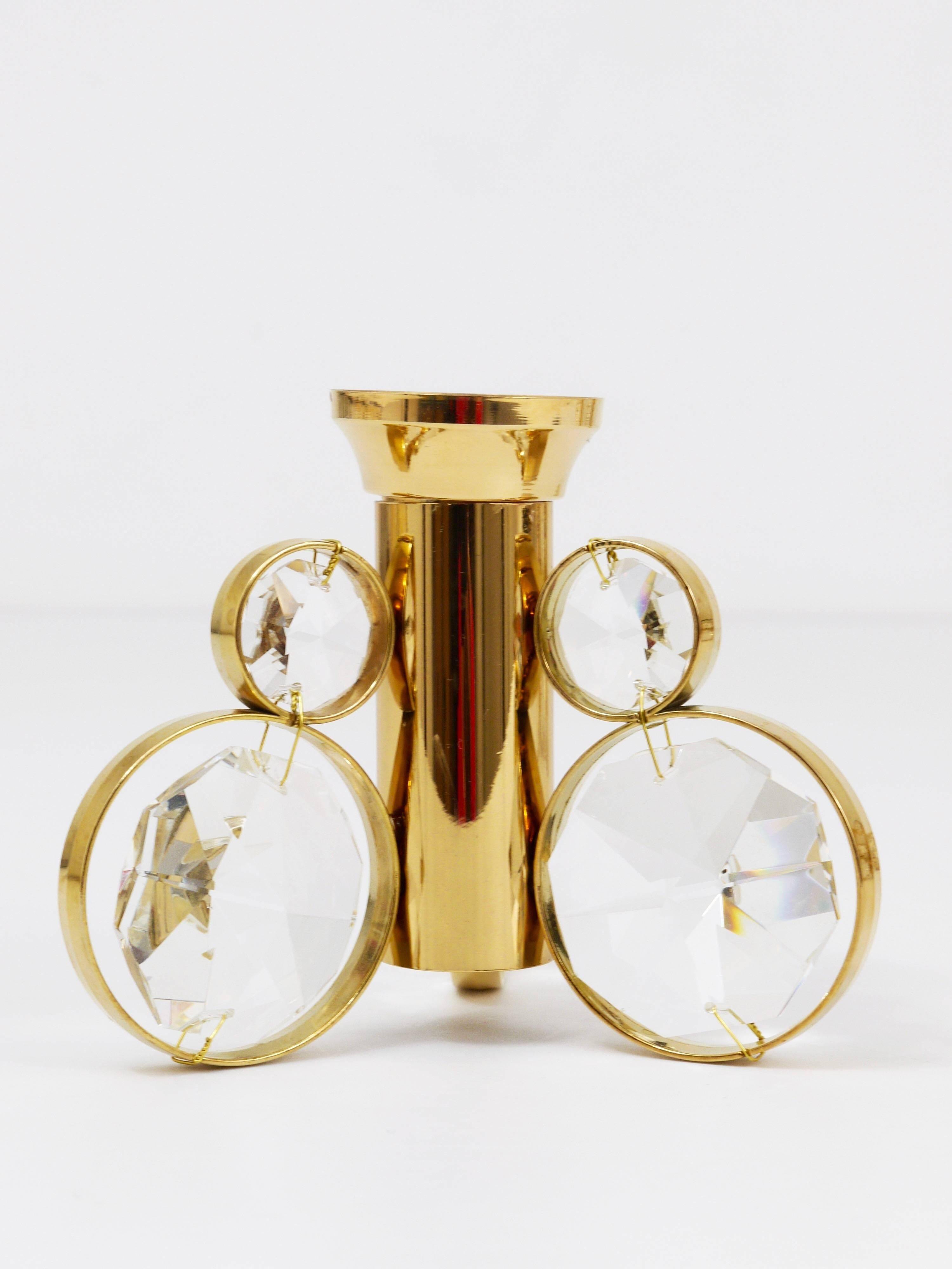 10 brass and crystal candle holders in the Palwa style by Gaetano Sciolari.
