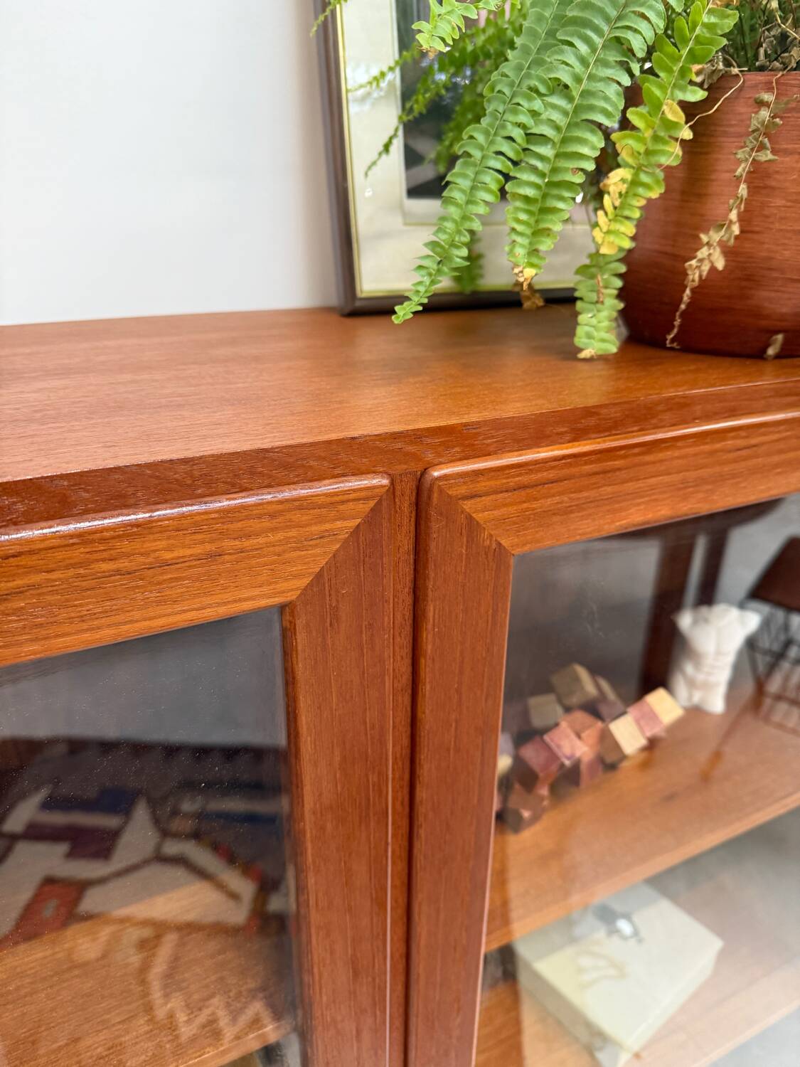 Teak glass bookcase