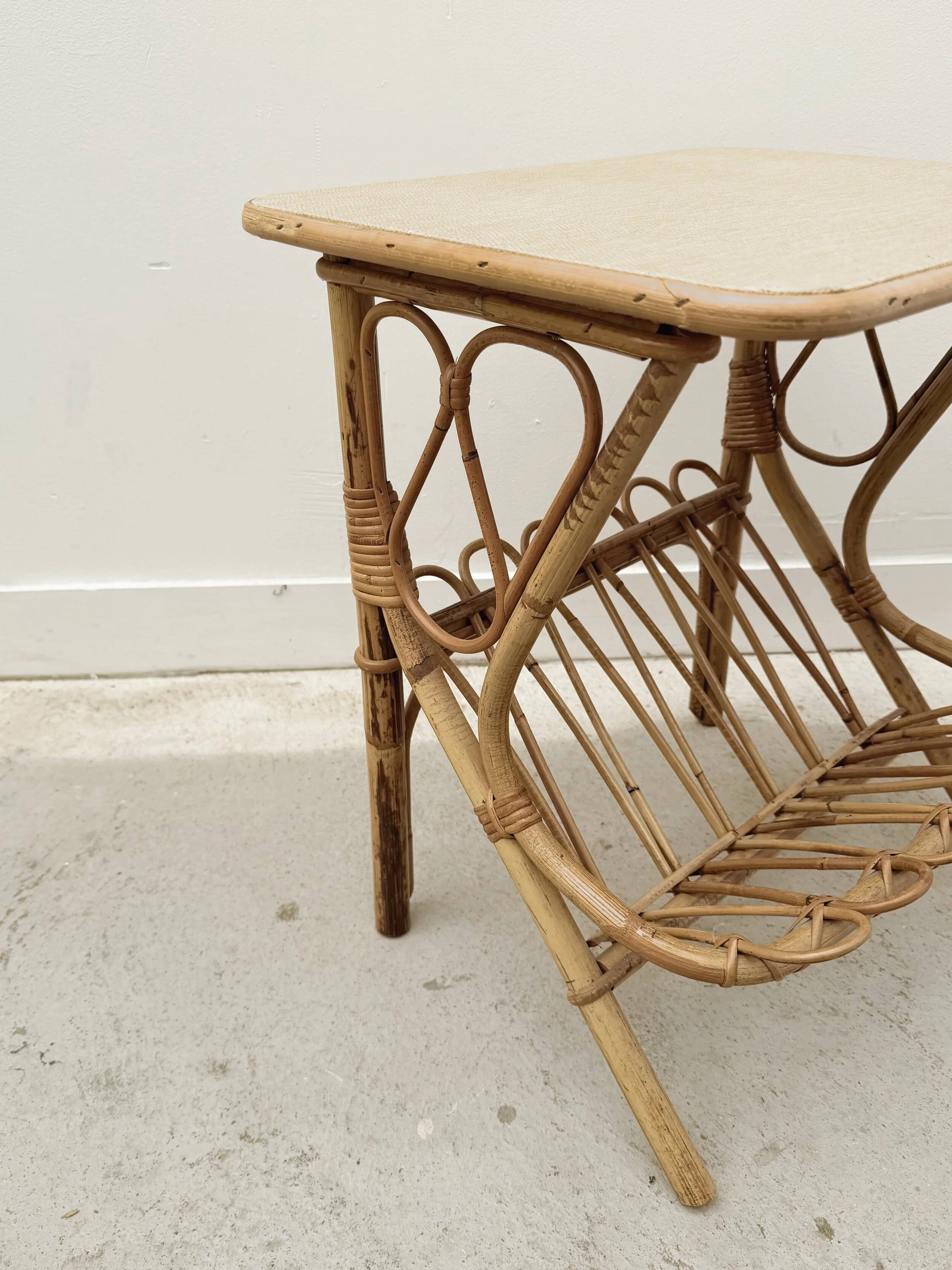 Pair of rattan bedside tables, France 1960