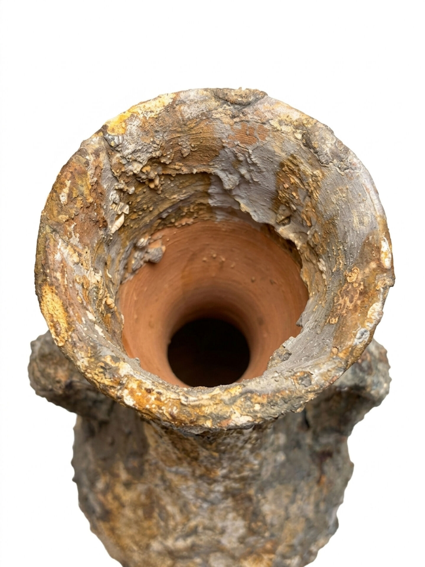 Genuine Roman amphora from marine excavation with its forged iron base.