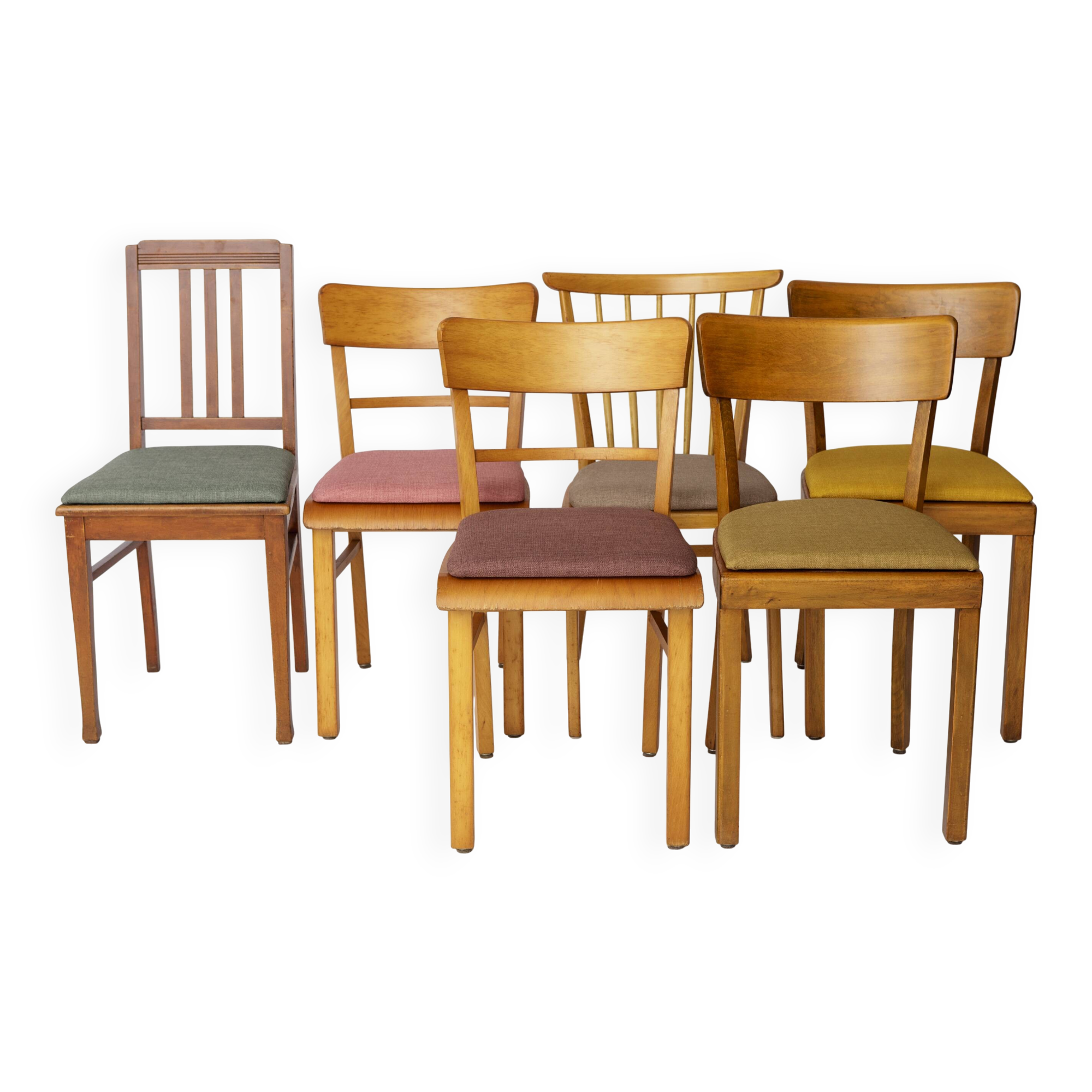 Set of 6 Vintage German Dining Chairs, 1950s–1960s | Beech Wood Frames