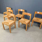 Vintage oak and wicker dining chairs, 1960s