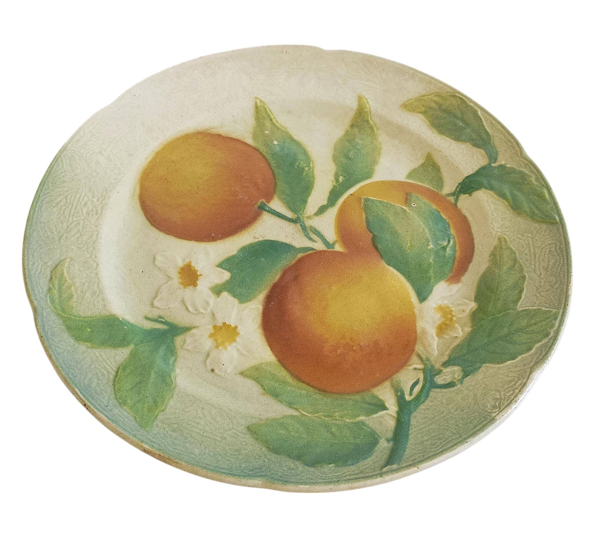 Majolica Oranges Plate by Keller & Guerin Saint Clement, France 1900s