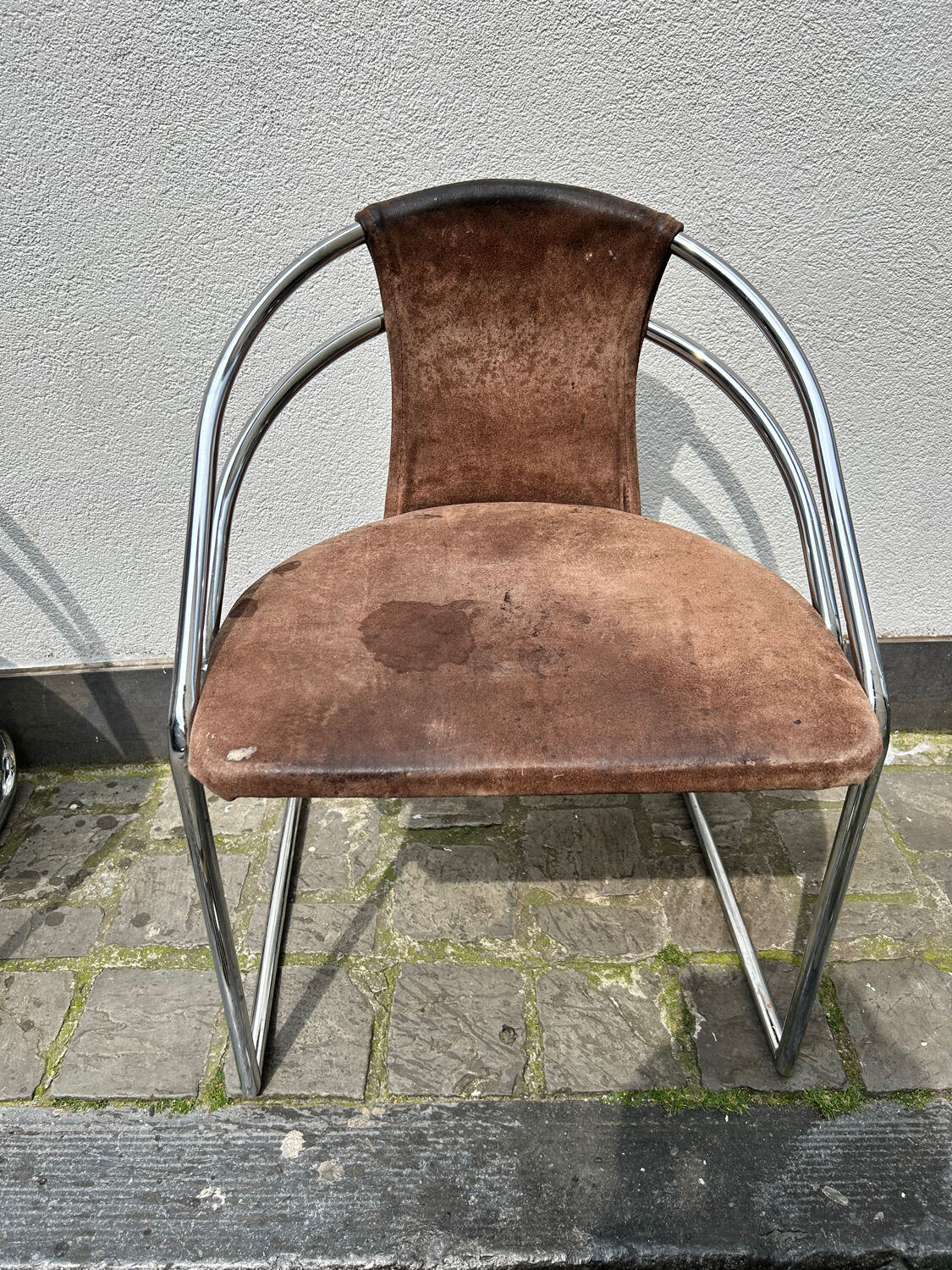 6 vintage chrome and suede design chairs