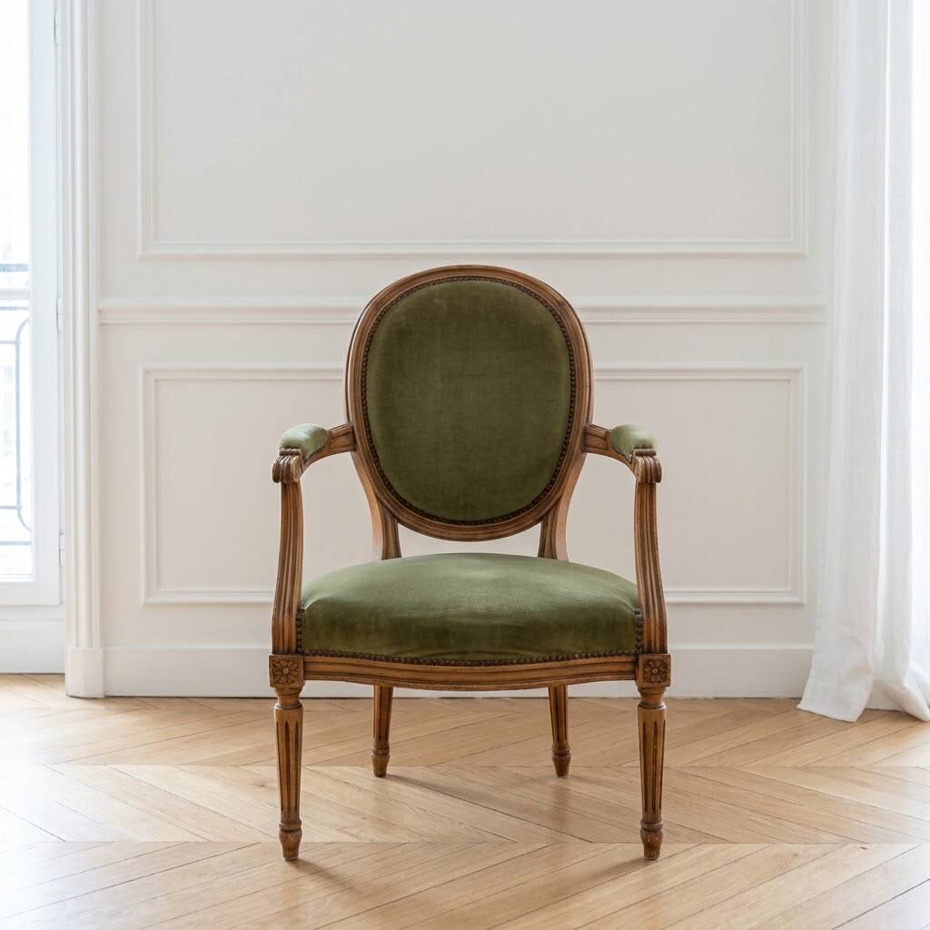 Lot de 1 fauteuil Louis XVI en bois vert