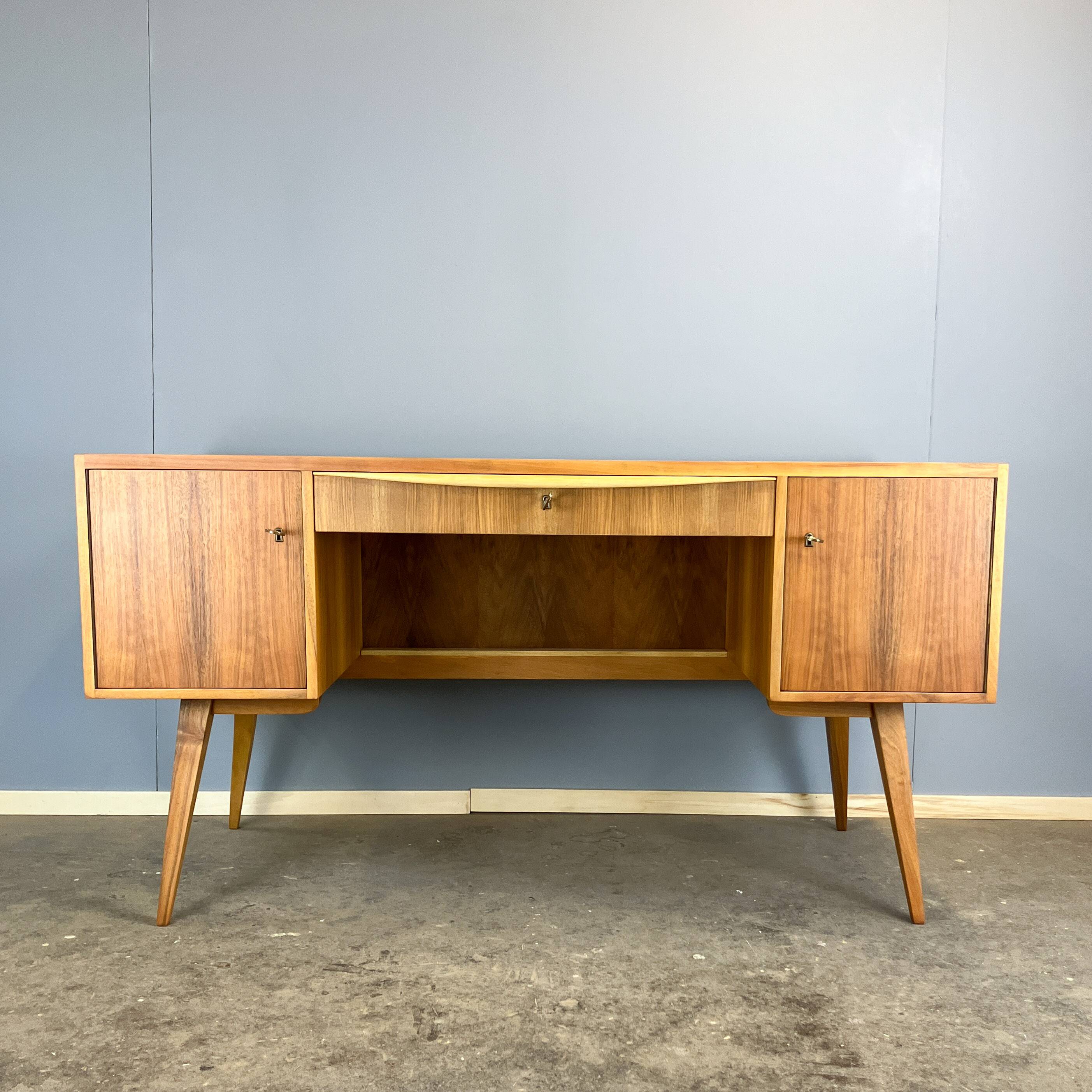 Desk with glass top, walnut, 1950s