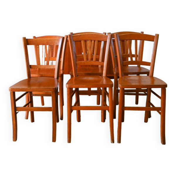 Ensemble de 6 chaises bistrot en bois Luterma 1950