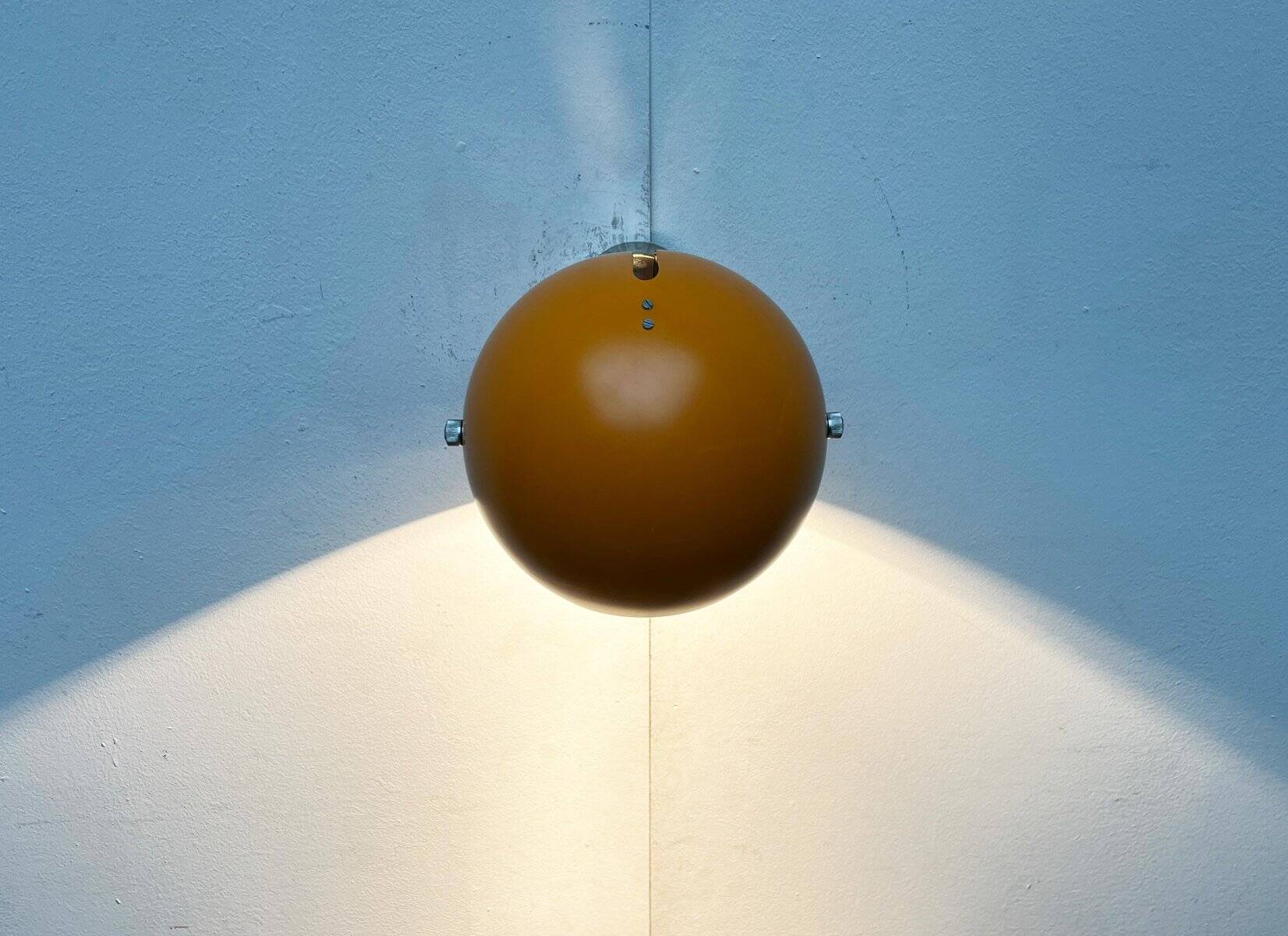 Mid-century Danish space age yellow ball wall lamps by Louis Poulsen, 1960s, set of 3.