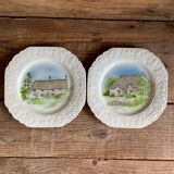 Duo of “country cottages” plates Burleigh Staffordshire England