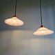 Pair of Art Deco conical white opaline pendants, 1920-30.
