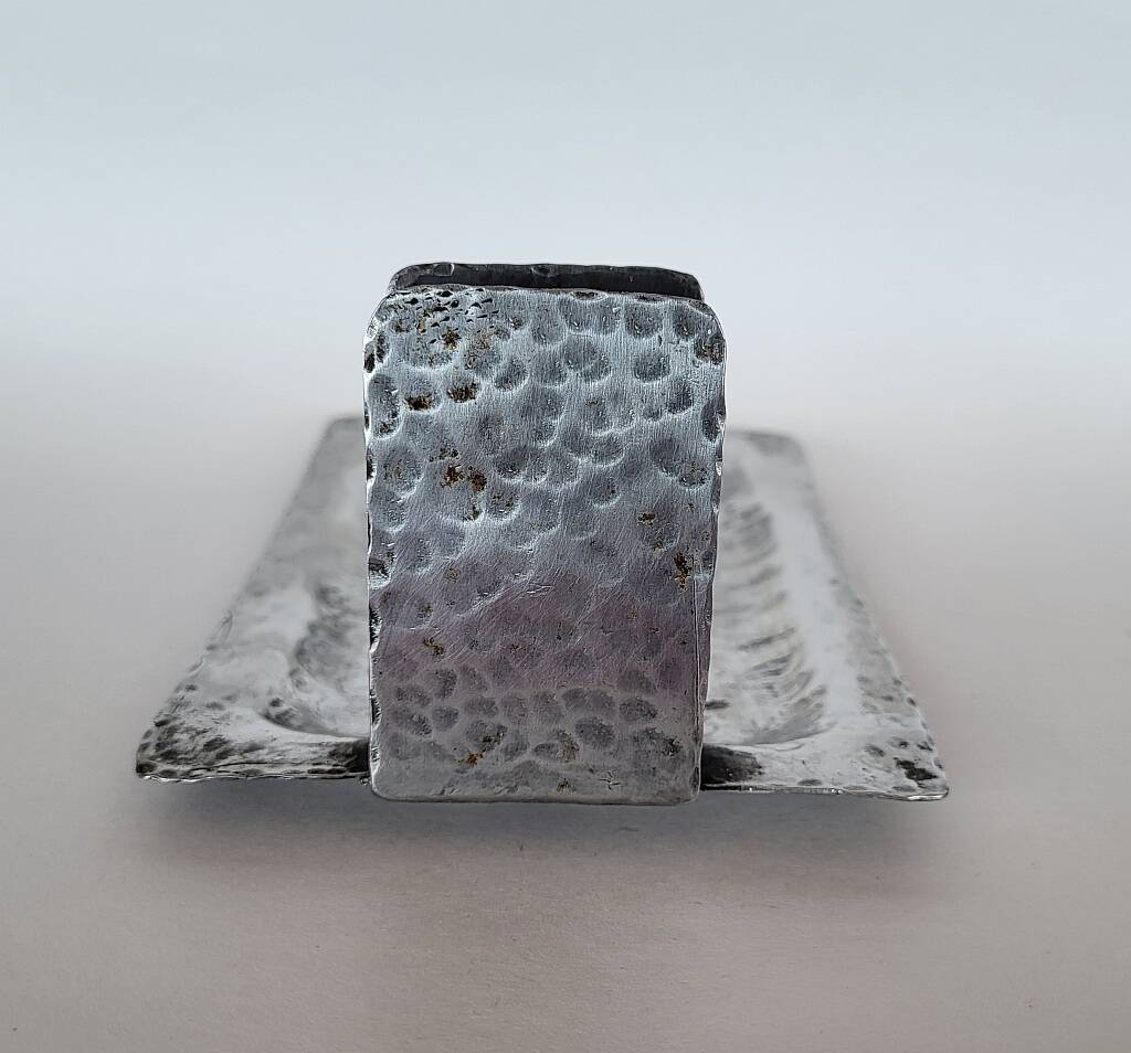 Arts and Crafts Pewter Ashtray and Matches Holder Hammered