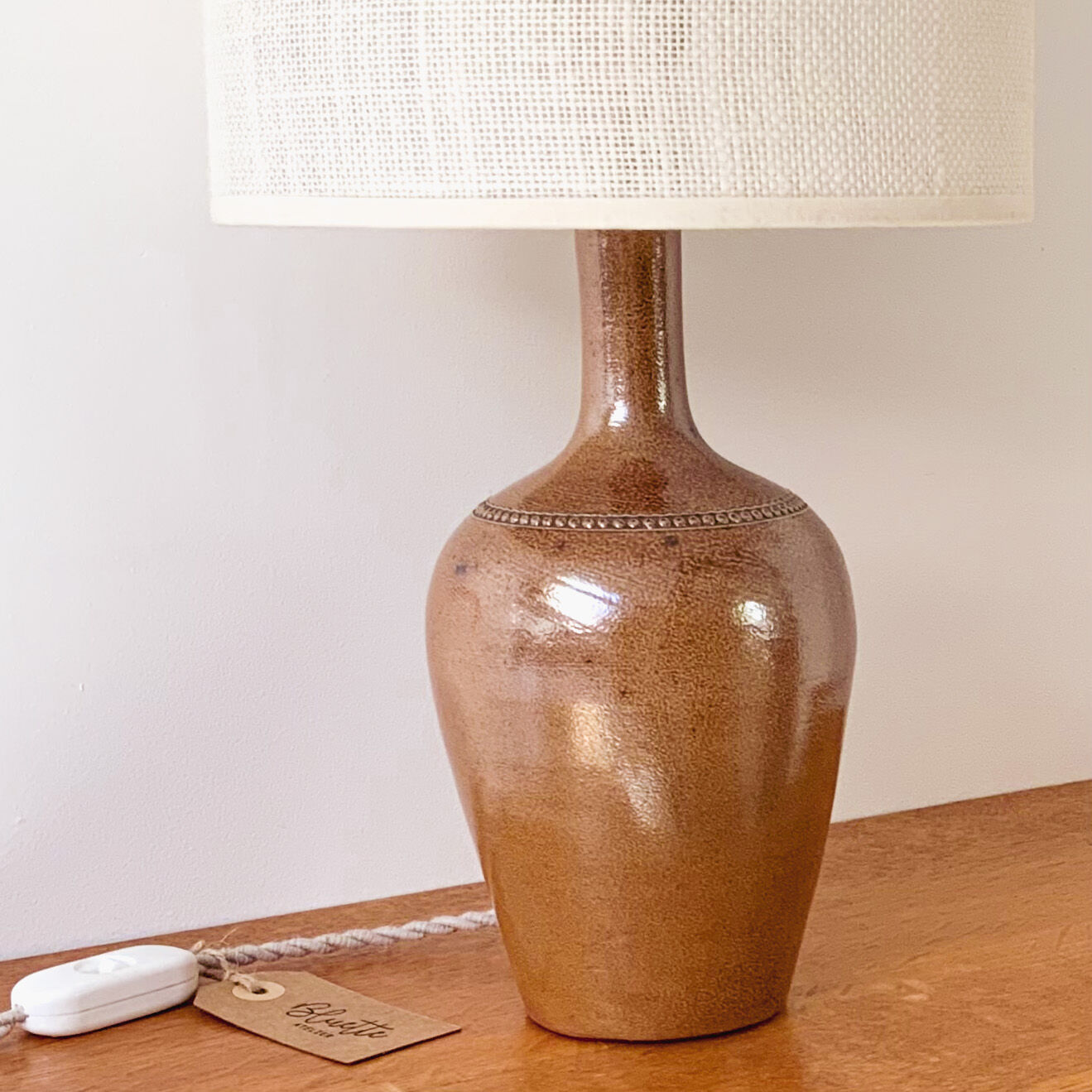 Stoneware and woven jute lamp