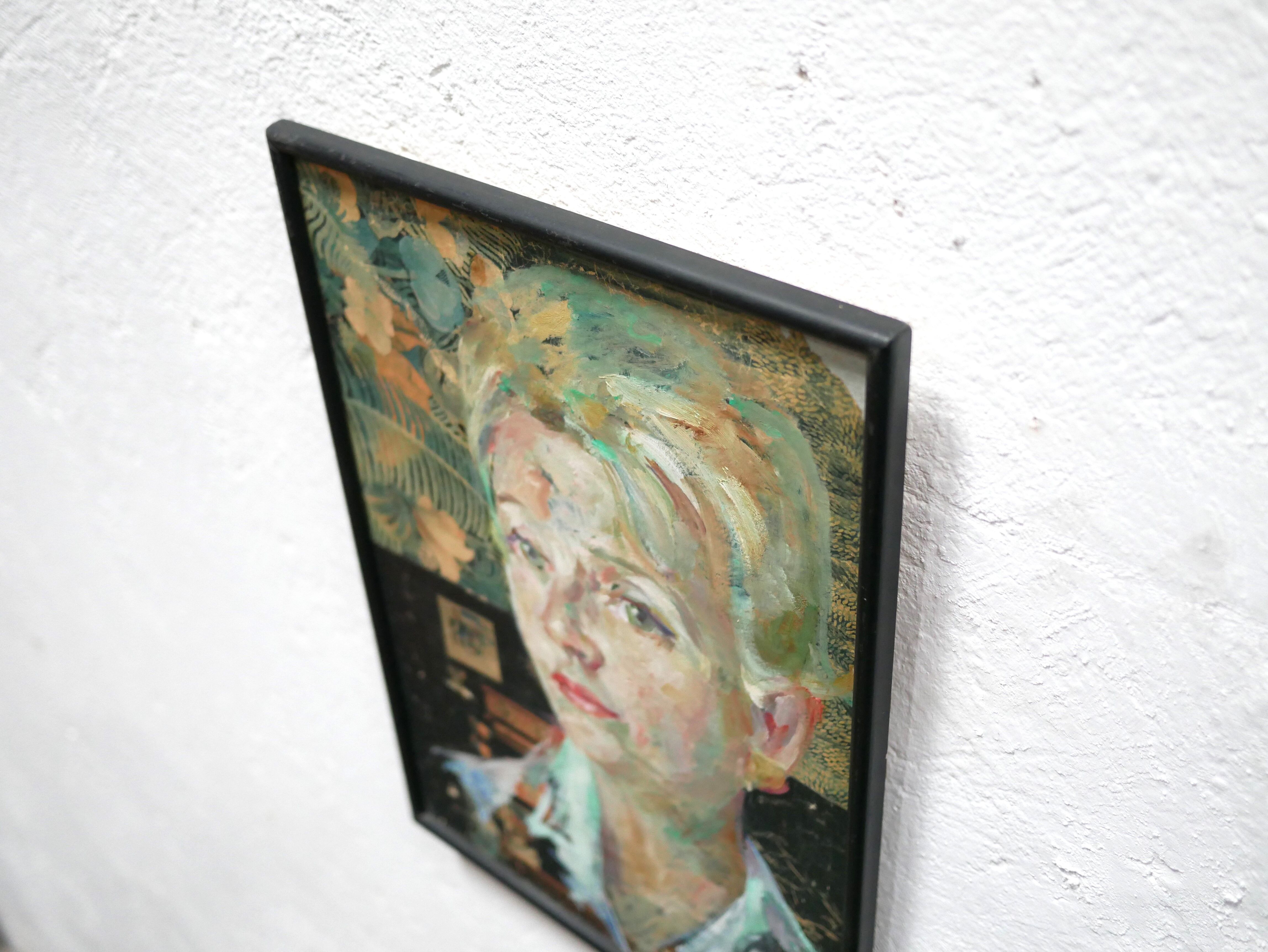 Vintage painting portrait on paper