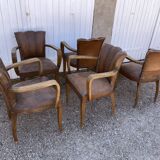 5 bridge armchairs in art deco leather