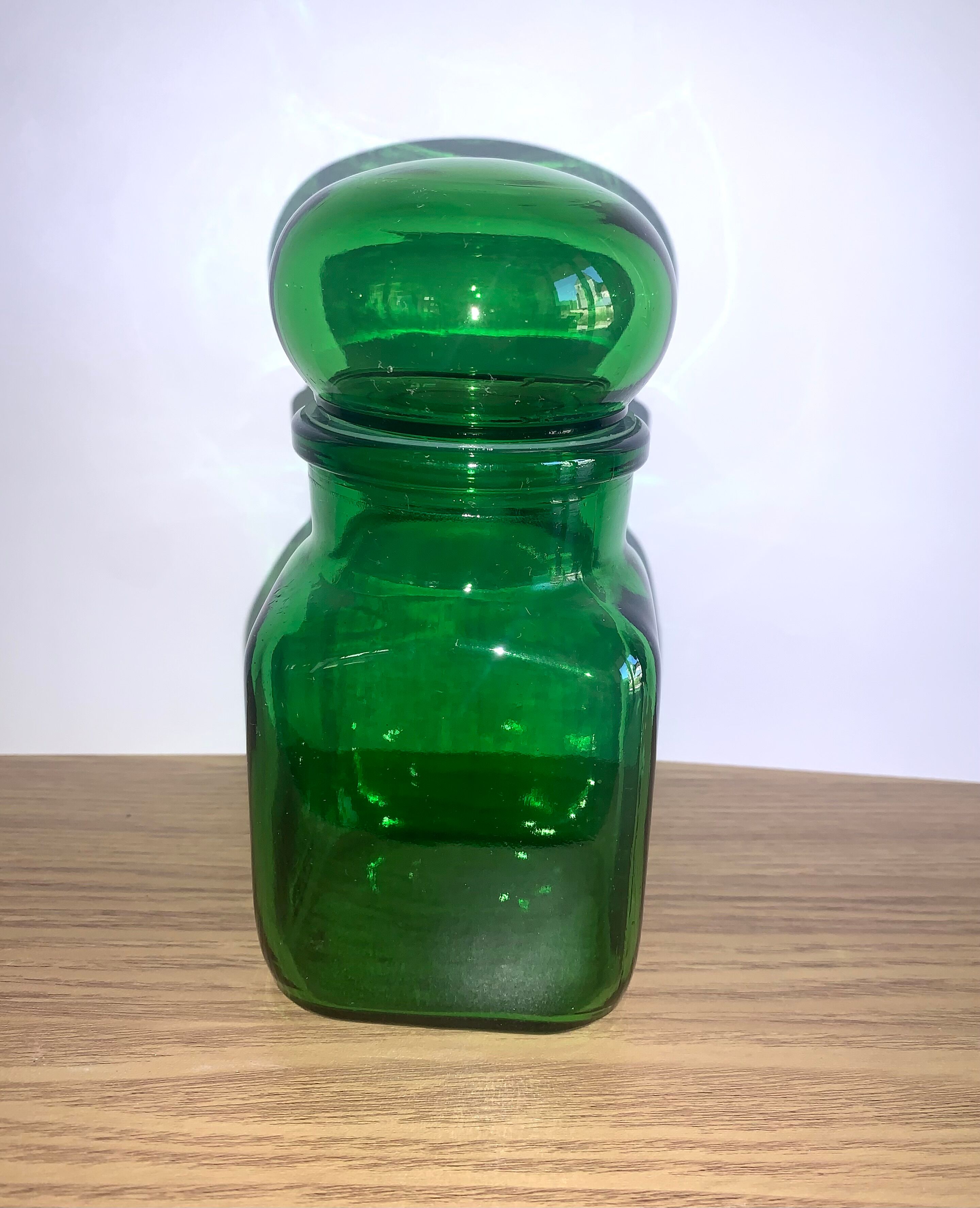 Vintage green glass jar 1970