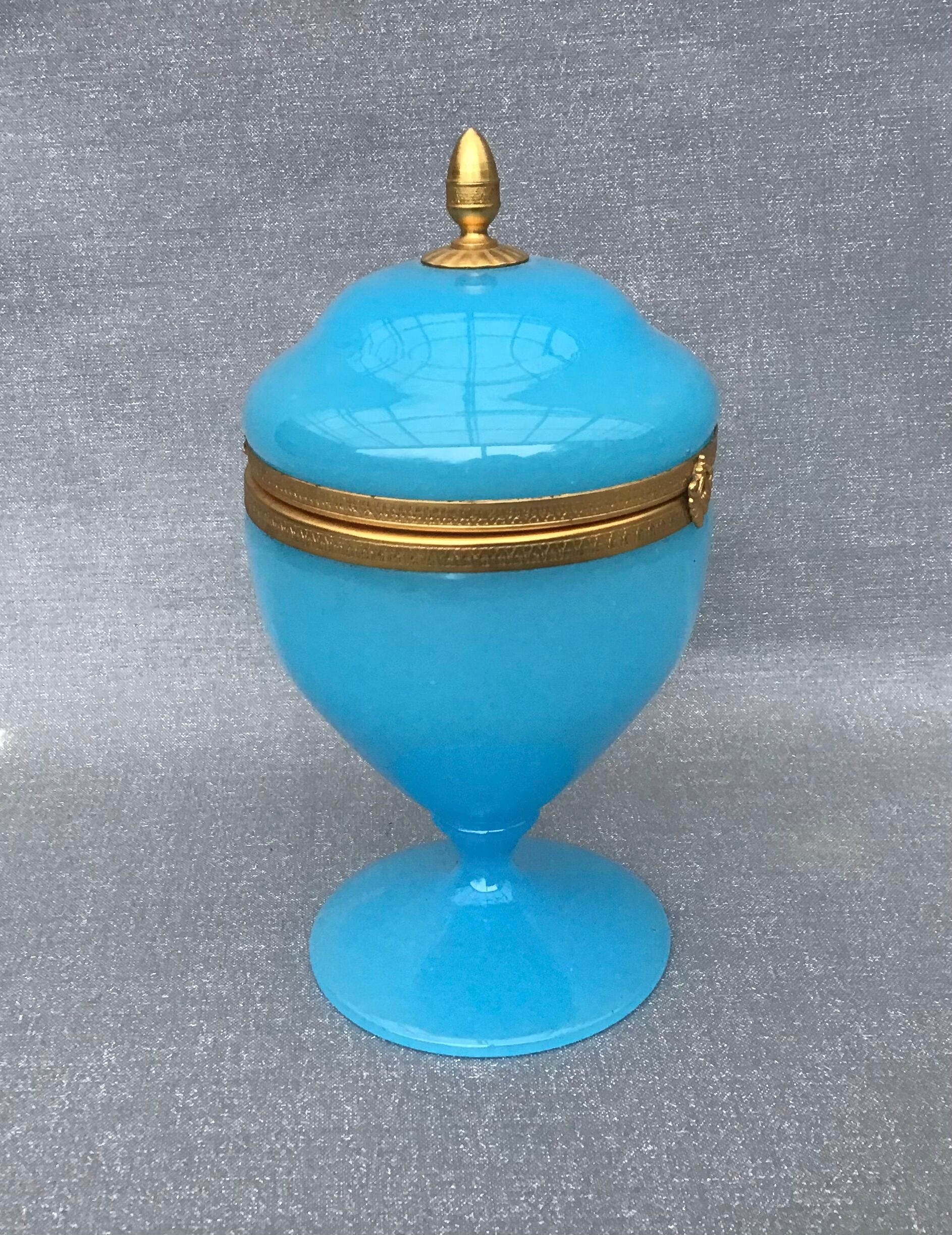 Blue Florentine opaline box gilded metal frame