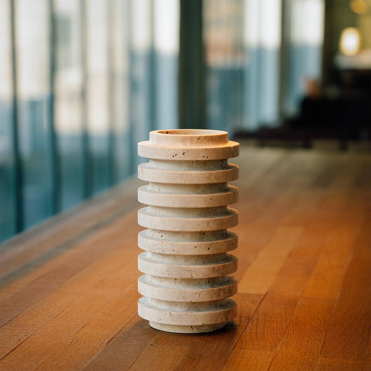 Layered travertine vase