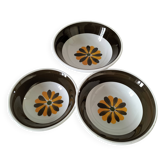 Trio of Italian 1970s deep plates, ochre brown floral decoration