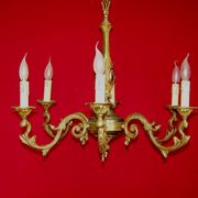 French art nouveau style quality bronze 6 light chandelier