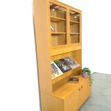 Tall LP display cabinet with glass doors and magazine shelf from Sweden