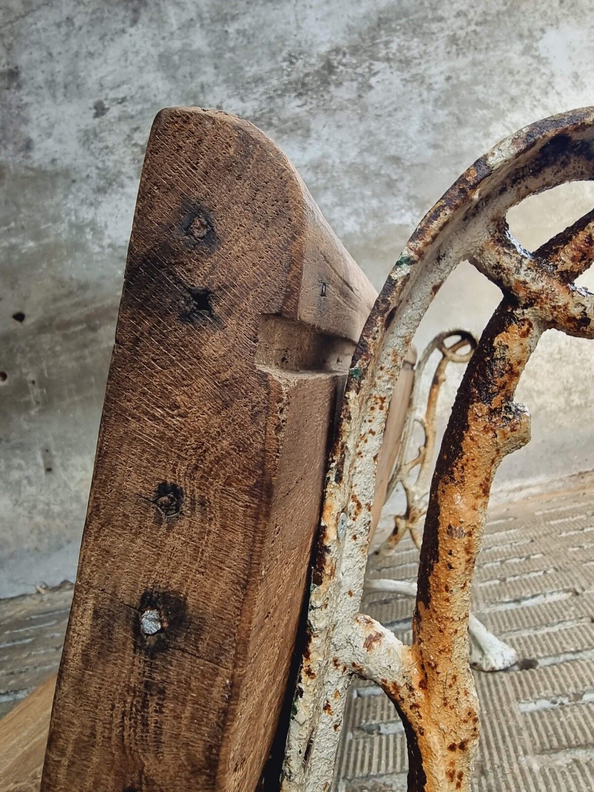 Antique garden bench oak on cast iron legs 125 cm