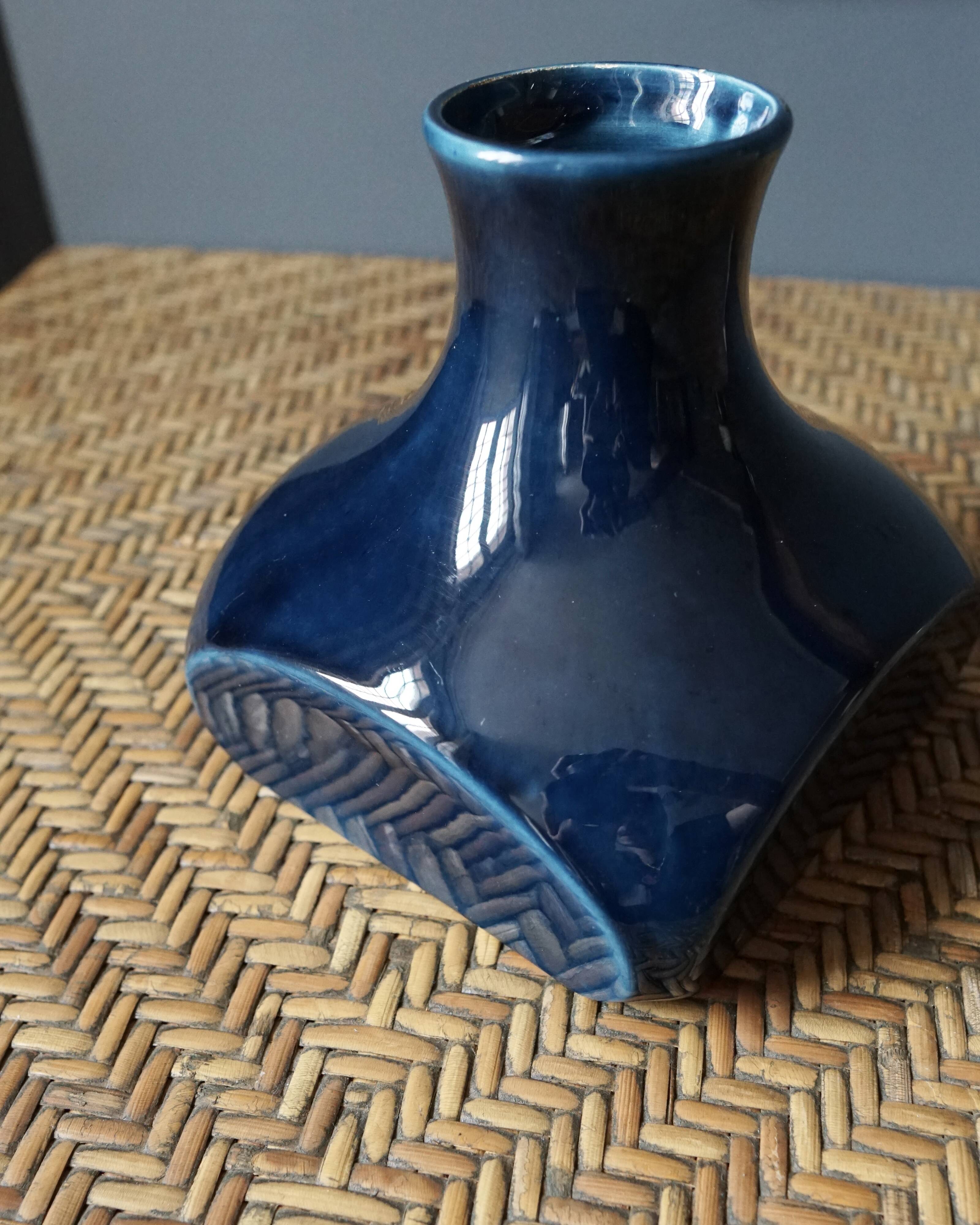 Contemporary blue glazed ceramic vase