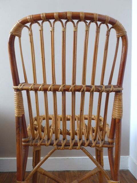 Chair, bamboo and rattan vintage, 70s.