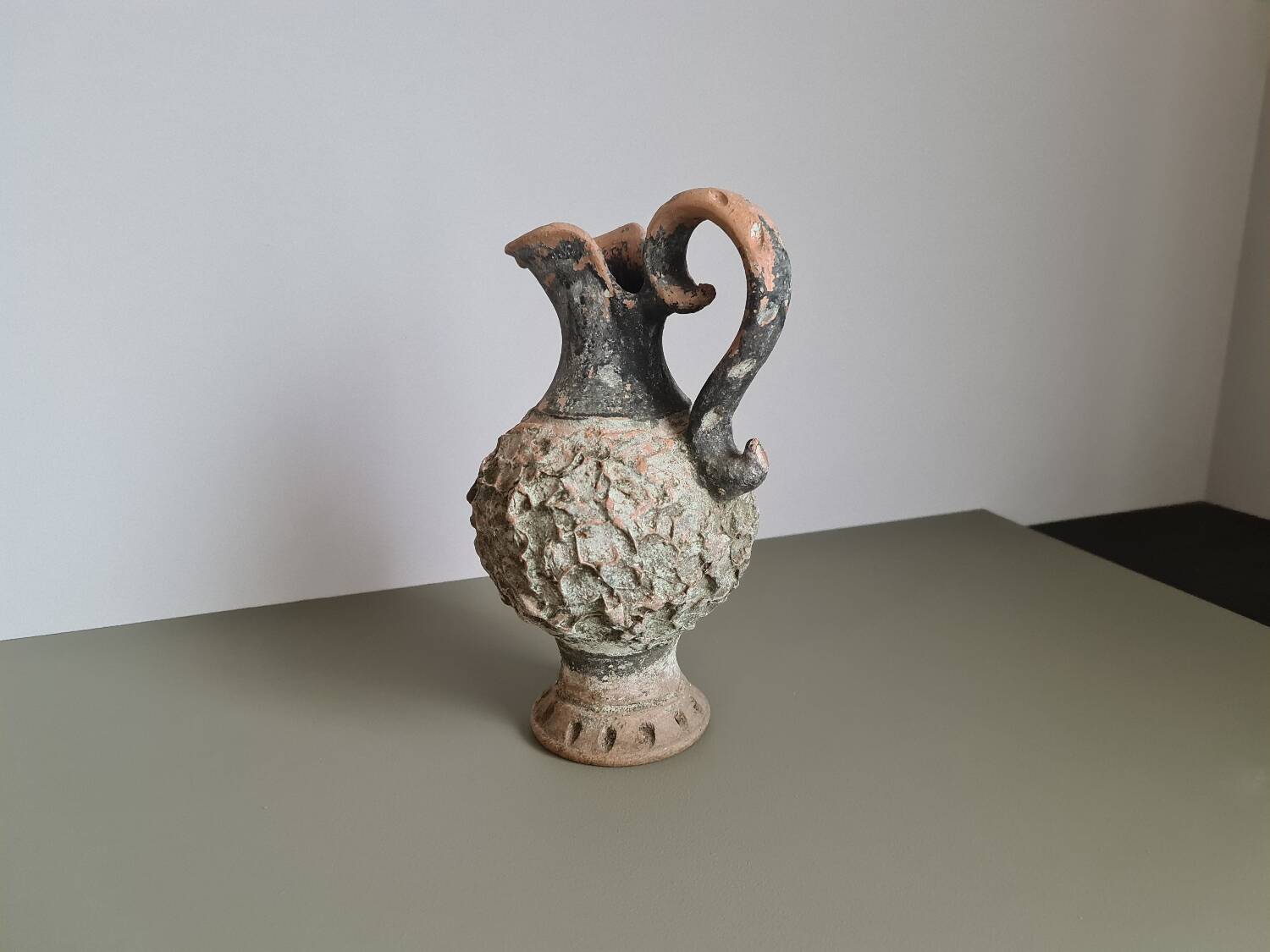 Brutalist terracotta pitcher vase signed / 1970 / ceramic / vintage