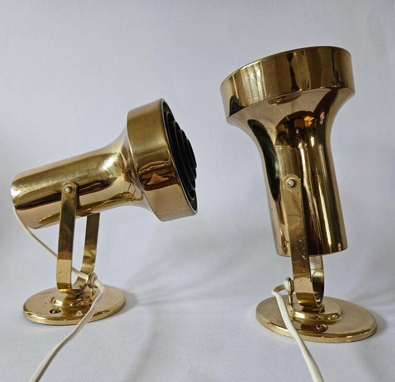 Rare pair of mid-century wall lamps, aneta, sweden, 1970s