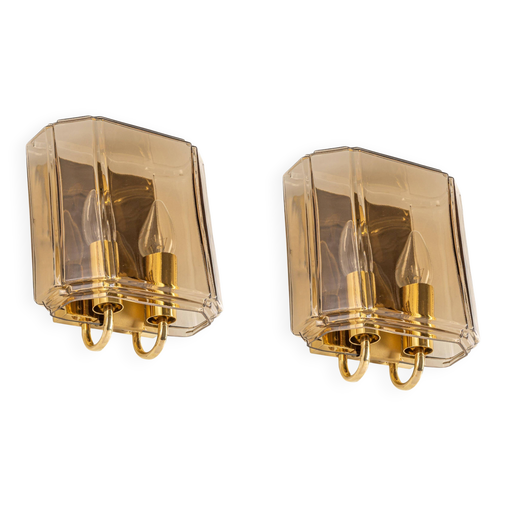 Large smoked glass wall sconces by Limburg, Germany.