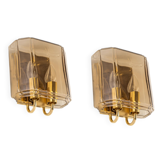 Large smoked glass wall sconces by Limburg, Germany.