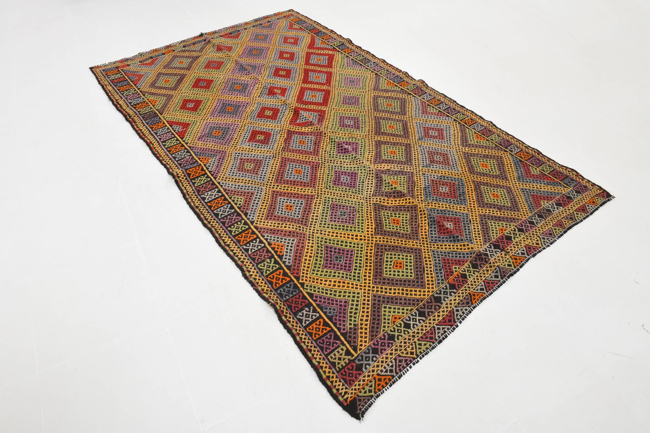 5x8 Yellow & Red Handmade Kilim Rug, 150x247Cm