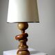 Impressive vintage Scandinavian style lamp designed with turned sculpted wood and a ring.