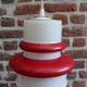 Vintage hanging lamp in red and white opaline