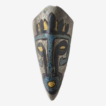 Accolay ceramic vase with ethnic decoration of African mask 1960