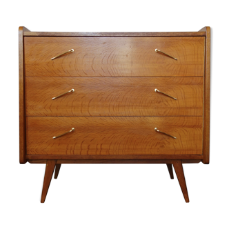 Chest of drawers in oak with compass feet of the 1950s
