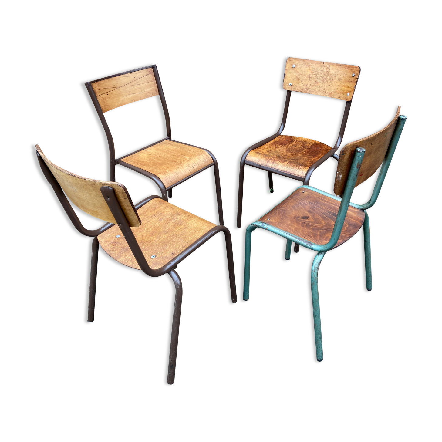 Lot de 4 chaises industrielles école vintage collectivités mullca 6
