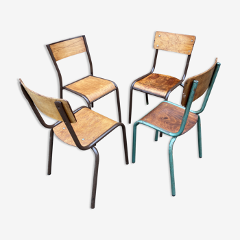 Lot de 4 chaises industrielles école vintage collectivités mullca 6