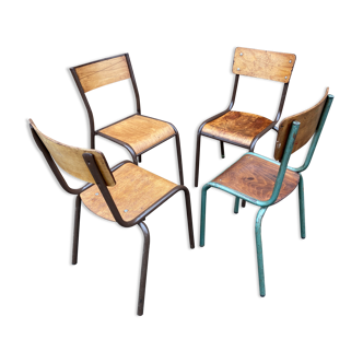 Lot de 4 chaises industrielles école vintage collectivités mullca 6